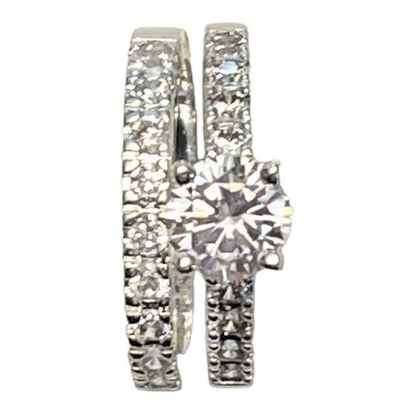 Solitaire Engagement Wedding Ring Set 2 Cz Solitaire Eternity Band Silver Size 5 - Picture 5 of 9